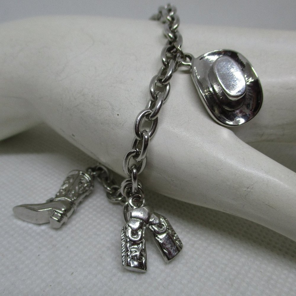 WESTERN CHARM BRACELETS Southwestern Silver Tone Charm Bracelet Cowboy Hat Charm